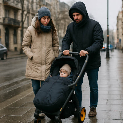 Chancelière pour poussette papa maman bébé promenade printemps-pluie