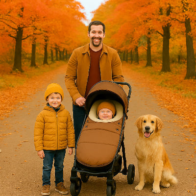 chancelière poussette universelle papa enfant chien bébé promenadeparc