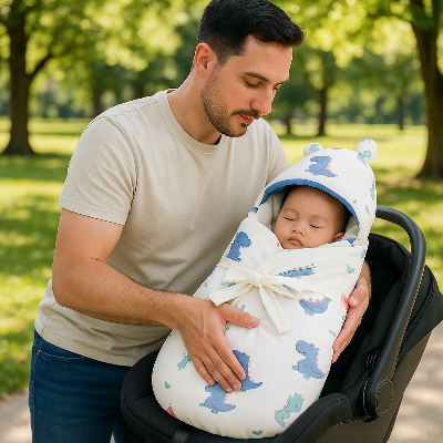 nid d ange papa prend bebe sans réveillé poussette