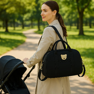 sac a langer noir porte bandouliere maman poussette sentier parc