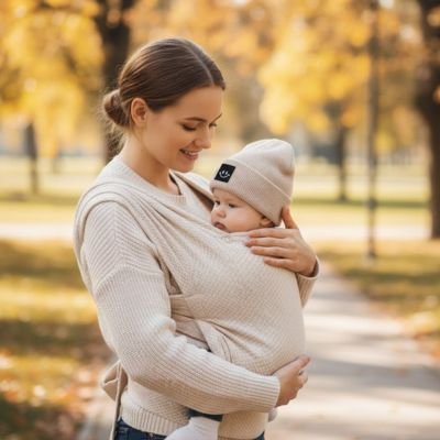 Bonnet bebe beige‑patch automne extérieur