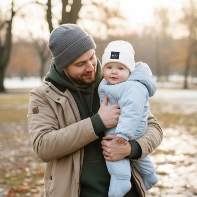 Bonnet bebe blanc patch hiver extérieur