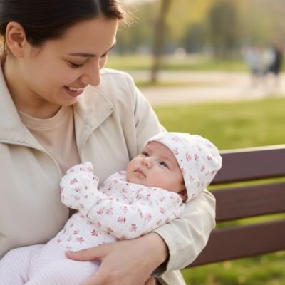 Bonnet bebe fille fleuri rose exterieur parc