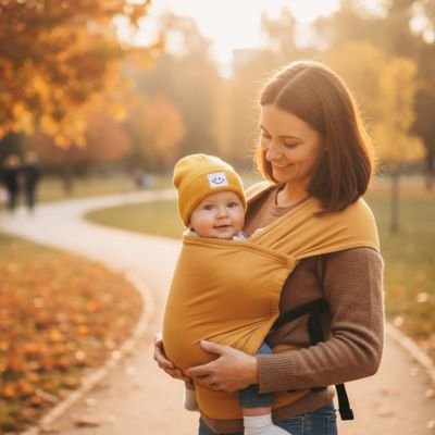 Bonnet bebe moutarde sourire automne extérieur