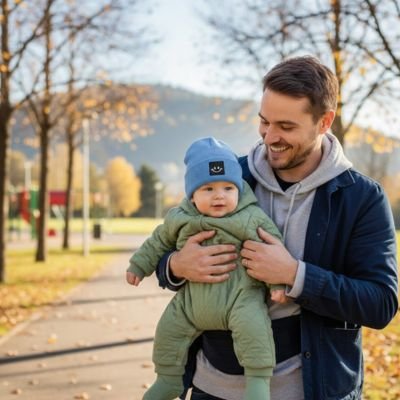 Bonnet bebe bleu tricot automne parc
