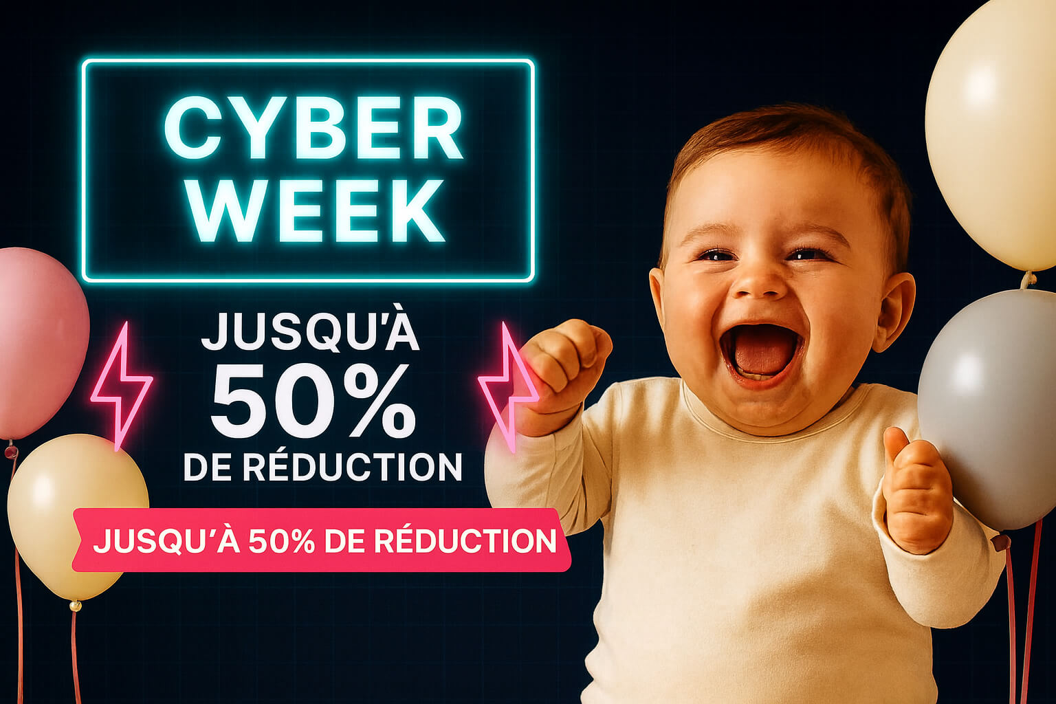 Ô-royaume-de-bébé-et-maman-bébé-joyeux-cyber-week-réduction-ballons-pastel-bannière-puériculture