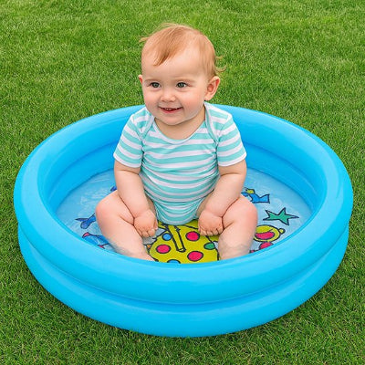 Petite piscine gonflable bebe sécuritaire bébé souriant gazon