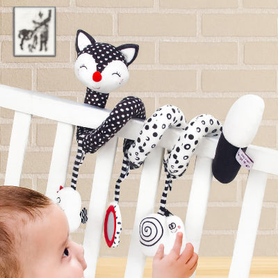 Spirale activite bebe renard noir blanc jouets suspendus miroir oiseau escargot bebe curieux