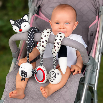 Spirale d activit bebe poussette renard noir blanc jouets suspendus miroir oiseau bebe eveille