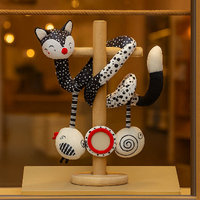 Spirale d activite bebe renard noir blanc jouets suspendus miroir oiseau escargot support en bois