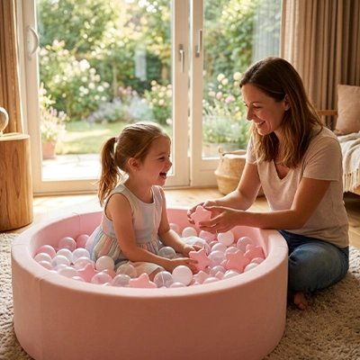 balles piscine a balle rose blanc mere fille jeu motricite eveil