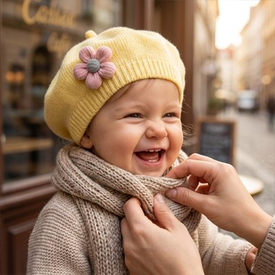 bonnet bébé fille jaune fleur exterieur froid