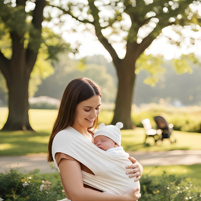 bonnet bebe blanc porte balade bebe-porte bebe exterieur nature lumiere douce