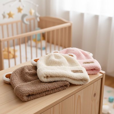 bonnet bebe marron beige rose oreilles ourson nurserie