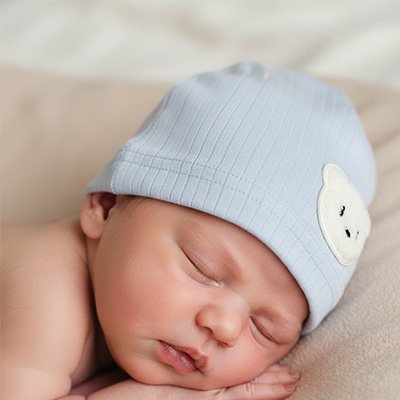 bonnet bebe naissance bleu ourson dormir