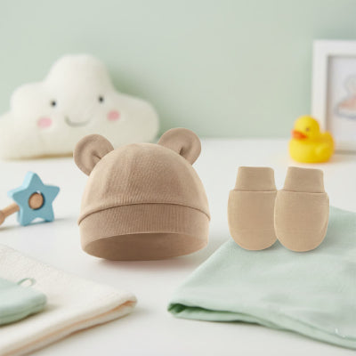 bonnet bebe naissance mouffle anti griffure beige