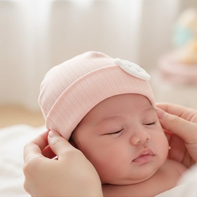 bonnet bebe naissance rose ourson dormir