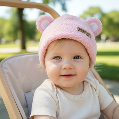 bonnet bebe rose oreilles ourson exterieur