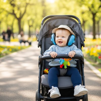 Casque anti bruit bébé garçon promenade poussette parc
