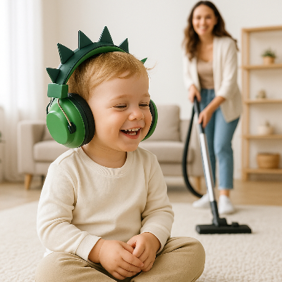 casque anti bruit bebe maman passe balayeuse bebe calme heureux