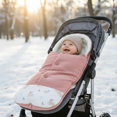 chancelière pour poussette côtelée rose motif animaux hiver chaud bonnet bébé