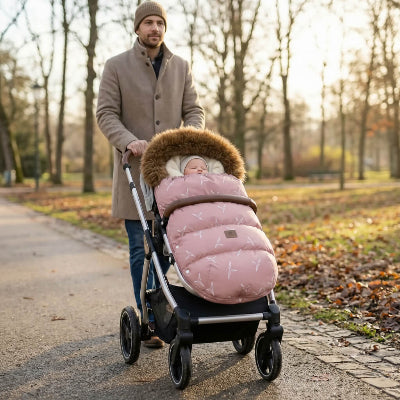 chanceliere poussette bebe hiver rose motif libellules parc automne