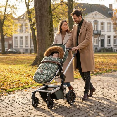 chanceliere poussette fleurs fausse fourrure hiver bebe utilisation exterieur ville parc automne