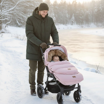 chanceliere poussette rose hiver neige balade exterieure bebe chaud