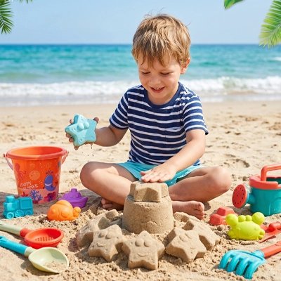 jouet de plage garcon chateau sable moules etoiles kit