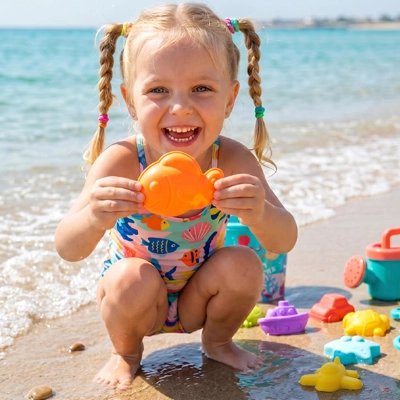 jouet de plage petite fille moule orange sable mer