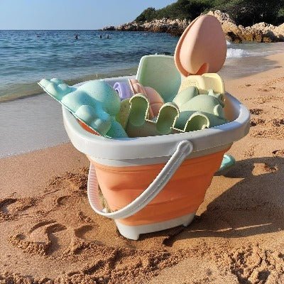 jouets de plage seau orange kit pelle moules bebe plage