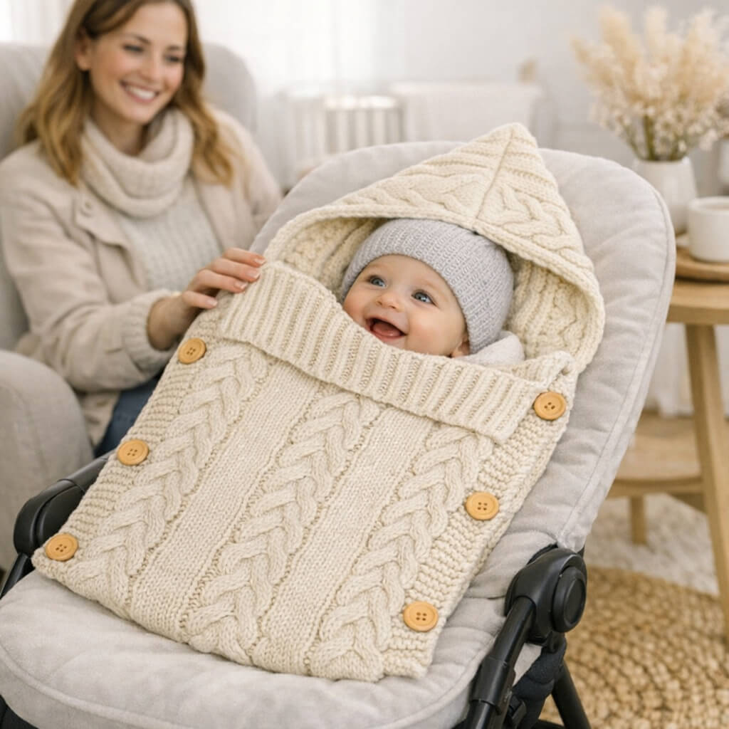 Nid d'ange mi saison | tricoté 0–6 mois – Printemps & Automne-poussette-transat