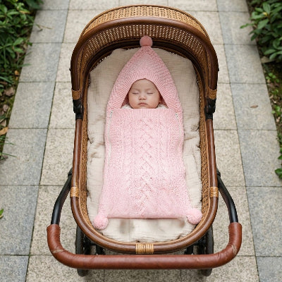 nid d ange bebe mi saison rose avec bebe dans landau en exterieur