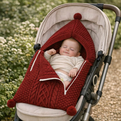 nid d ange bebe mi saison rouge avec bebe dans landau en exterieur