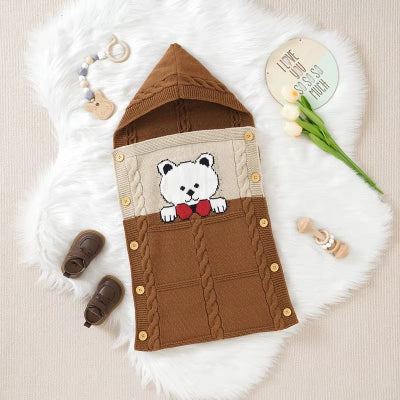 nid d ange bébé mi saison universel en tricot marron accessoire bebe