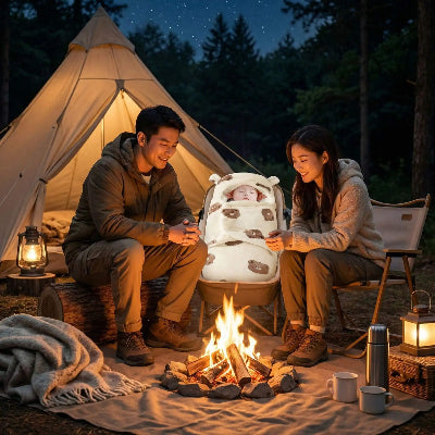 nid d ange bébé poussette camping nuit famille