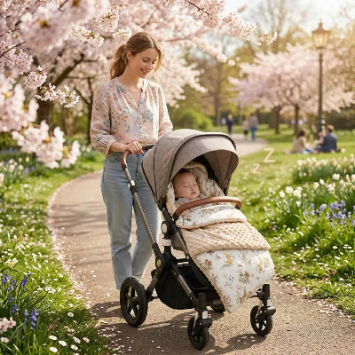 nid d’ange mi saison en poussette promenade printemps bébé endormi