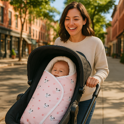 nid d ange ours bebe promenade en poussette maman