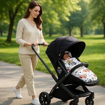 nid d ange voiture maman promenade avec bebe en poussette