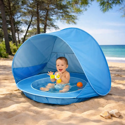 piscine bébé bleue plage dôme bleu protection uv jeu eau extérieur