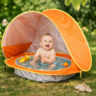 piscine bébé extérieure dôme orange protection uv jeu eau été