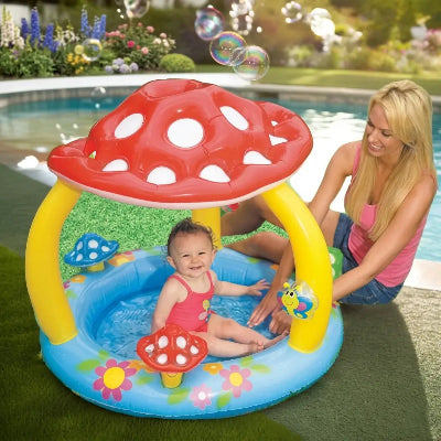 piscine gonflable bebe champignon coloré jardin