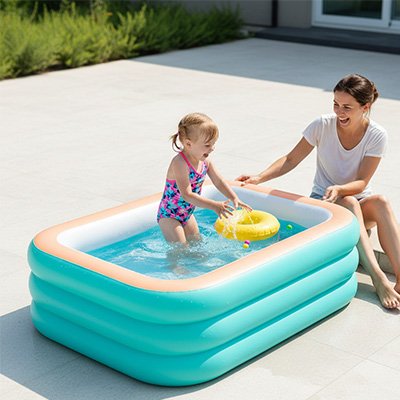 Piscine gonflable enfant enfant avec bouée dans piscine rectangulaire