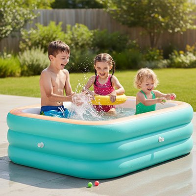 Piscine gonflable enfant enfants qui jouent dans piscine rectangulaire