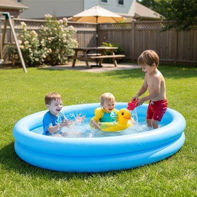 piscine gonflable avec enfants qui jouent dans l’eau