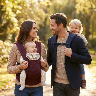 porte bebe physiologique balade automne maman bebe sourire portage dorsal