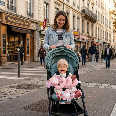 spirale d activite bebe fille jouet d eveil poussette elephant rose