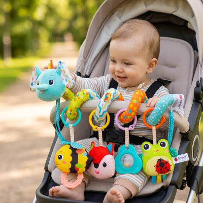 spirale-d-activite-bebe-jouet-sensoriel-coloris-vifs-animaux-peluche-accessoires-poussette