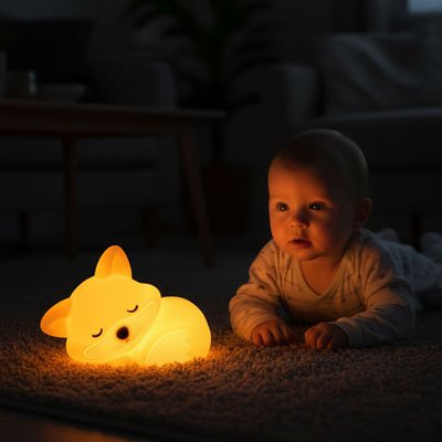 veilleuse-renard-bébé-sol-chaleur-douce-lumière-orange-nuit-calme